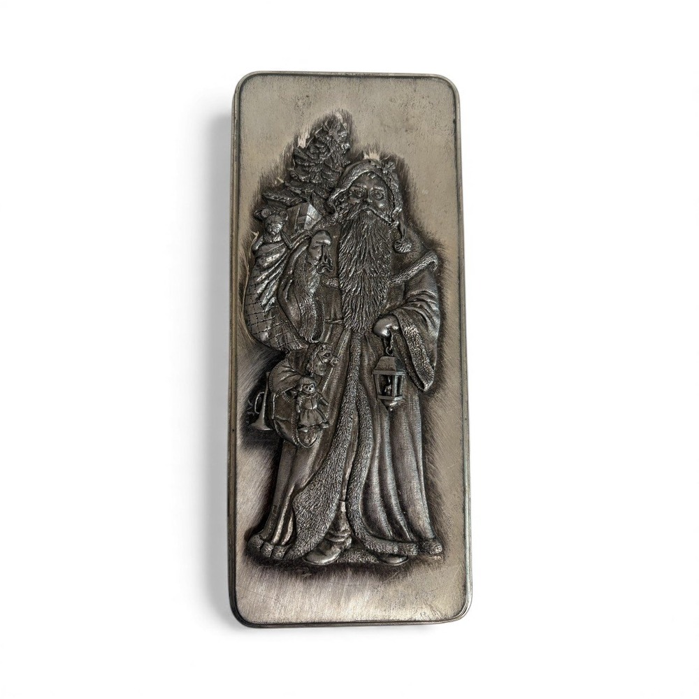 Metzke Pewter Tin With Embossed Santa‎ Claus Lid Christmas Collectible